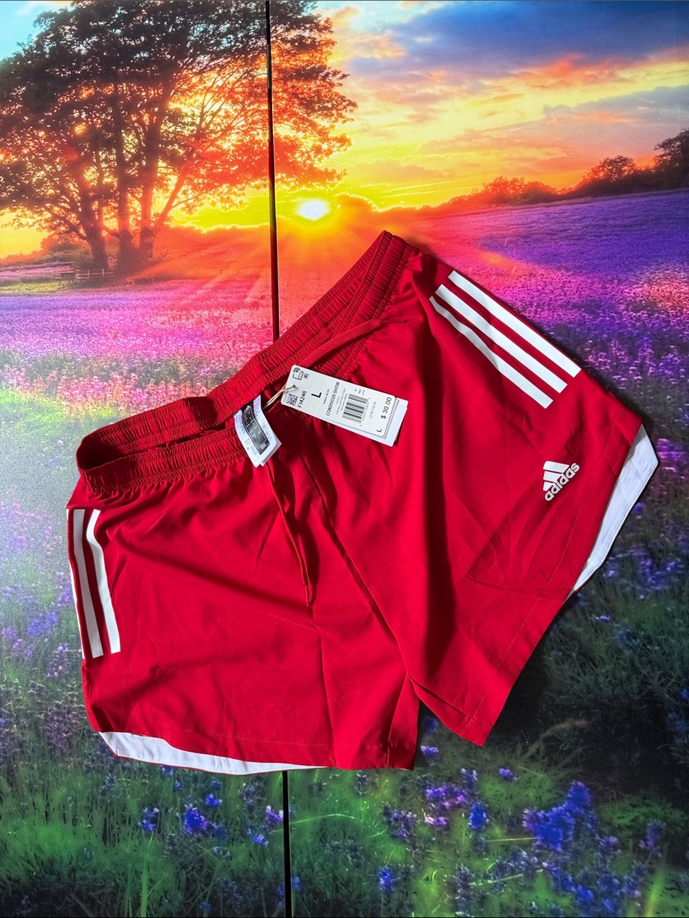 adidas Red Running Shorts with White Stripes